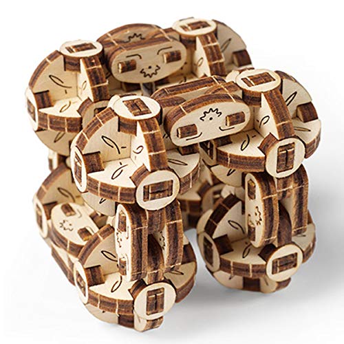 UGEARS Flexi Cubus – 3D Holz-Puzzle – Mechanischer Flexi Würfel – Anti-Stress 3D-Puzzle – Verbessert Aufmerksamkeit und Konzentration – Selbstmontage Modell – 144 Teile Bausatz von UGEARS