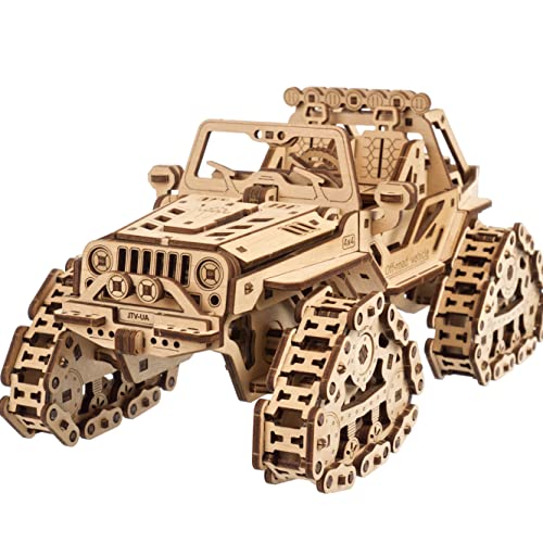 UGEARS Geländefahrzeug mit Kettenantrieb - 3D Holzpuzzle Modellbausatz Auto - 3D Puzzle Automodelle zum Selber Bauen Männer und Fans von Ketten ATV Fahrzeugen von UGEARS