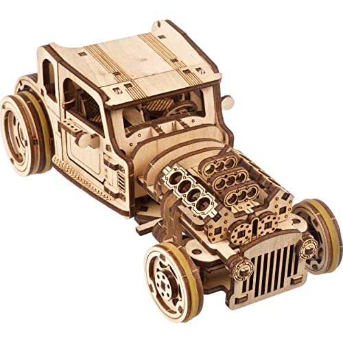 UGEARS Hot Rod Die Wütende Maus – 3D Holzpuzzle Erwachsene Modellbausatz Auto - Modellbau Holzbausatz für Erwachsene - 3D Puzzle Bausatz Auto mit Dual-Engine zum zur Förderung der Kreativität von UGEARS