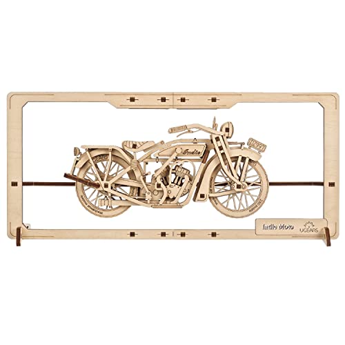 UGEARS Indie Moto 2.5D Puzzle - Holzpuzzle Erwachsene Modellbausatz - Interaktives Motorrad Modell - Klassischer Motorrad Bausatz - Originale Wandkunst Decor - DIY Erfahrung für 3D Puzzle Fans von UGEARS