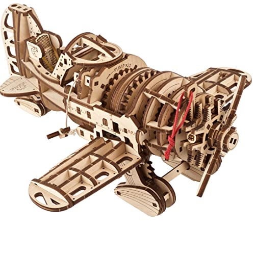 UGEARS Mächtiges Holzbausatz Flugzeug Modell - Flugzeug Verrückte Hornisse - 1930er Rennen Modellbausatz Flugzeug 3D Puzzle - 3D Holzpuzzle Erwachsene - DIY Retro Airplane mit Schraubenfedermotor von UGEARS