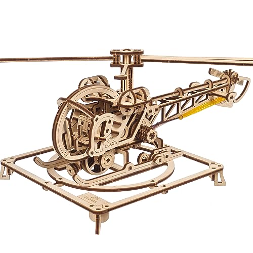 UGEARS Mini-Hubschrauber - 3D-Holzpuzzle-Bausatz - Einzigartige Puzzles für Erwachsene - Realistisches mechanisches Modell - 3D-Holzpuzzle für Erwachsene und Teenager von UGEARS