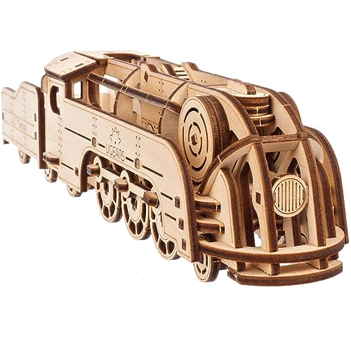 UGEARS Mini-Lokomotive - 3D mechanische Holzpuzzle Zug Kit - Ugears hölzerne 3D Puzzles für Erwachsene zu Bauen - DIY hölzerne Zug Modell Puzzles für Jugendliche - kleine Zug Brain Teaser - Baukästen von UGEARS