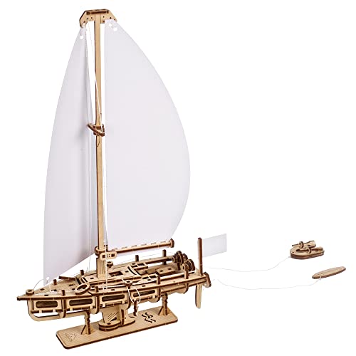 UGEARS Ocean Beaty Yacht 3D-Holzpuzzle – Mechanischer Holzmodellbausatz zum Bauen – DIY-Puzzleboot-Spielzeug mit Papiersegeln – Denksport-Bauset für Erwachsene von UGEARS