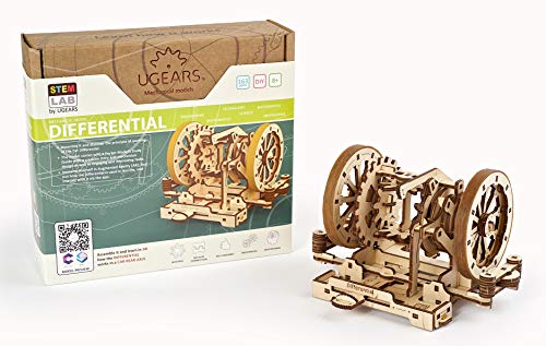 UGEARS 1 STEM Lab 3D Puzzles - Spielset STEM - 3D Holzbausatz - DIY Mechanical Science Kit - Wissenschaftliches STEM Spielzeug mit App Holzmodell Kits für Erwachsene und Kinder 8+ (Differentialgetriebe) von UGEARS