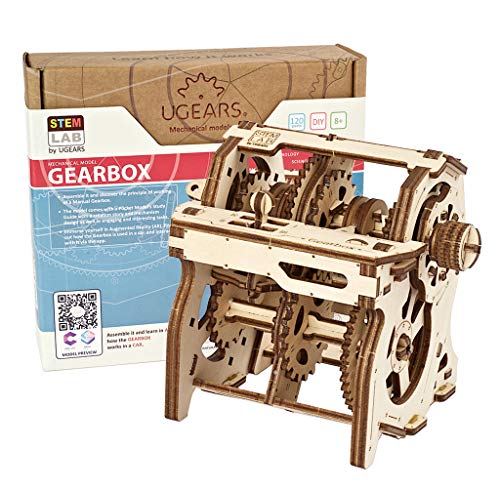 UGEARS STEM Lab 3D Puzzles - Spielset STEM - 3D Holzbausatz - DIY Mechanical Science Kit - Wissenschaftliches STEM Spielzeug mit App Holzmodell Kits für Erwachsene und Kinder 8+ (Schaltgetriebe) von UGEARS
