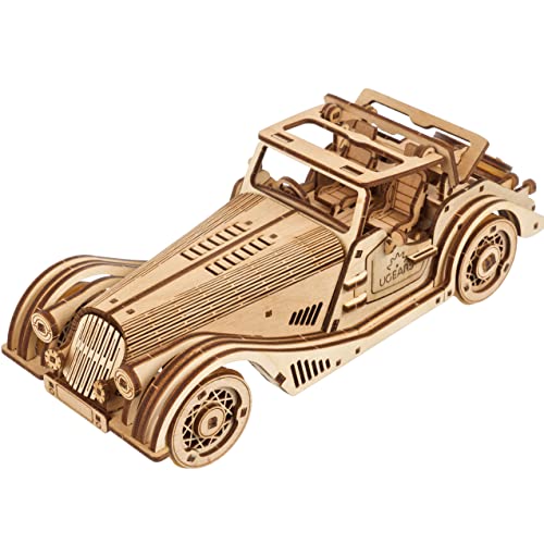 UGEARS Sportwagen Flinke Maus - 3D Holzpuzzle Auto - Modellbausatz Erwachsene - 3D Puzzle Auto Holzmodelle Bausätze - Modellbau Auto Cabrio Roadster Mit Dual-Motor Funktion von UGEARS