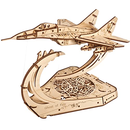 UGEARS Kampfflugzeug der Geist von Kyiv 3D Holzpuzzle Erwachsene – Flugzeug Magic Holz Modellbausatz Zum BAU von im Maßstab 1:72 Mig-29 - Mechanische 3D Puzzle für Erwachsene zum Zusammenbauen von UGEARS