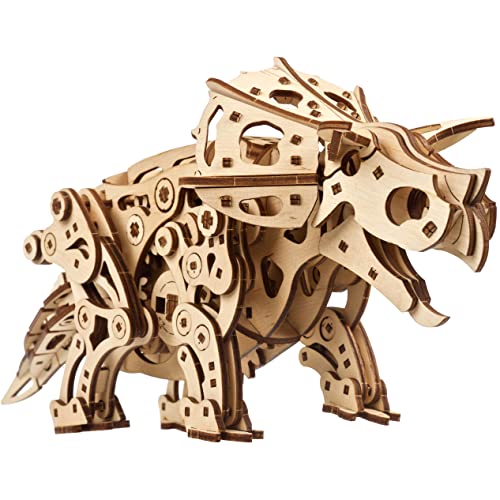 UGEARS Triceratops Dinosaurier 3D Holzpuzzle für Erwachsene - Mechanisches Modellbau Dino Holzbausatz im Maßstab 1:32 - DIY Modellbausatz Erwachsene Dinosaurier 3D Puzzle mit Lebensechtem Gang von UGEARS