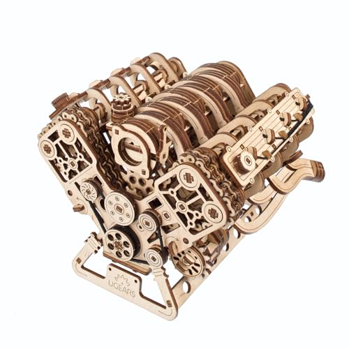 UGEARS V8 Motor Modellbausatz - Fortgeschrittenes 3D Holzpuzzle für Erwachsene - DIY-Kits als Geschenk für Ingenieure - 3D Puzzle Motorbausatz für Vatertag, Geburtstage, Weihnachten - 776 Teile von UGEARS