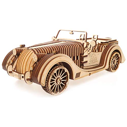 UGEARS VM-01 Roadster-Fahrzeug – Vatertagsgeschenk, 3D-Holzkunst DYI – Lustige Projekte für Erwachsene Mechanisches 3D-Arbeitsmodell – Sperrholzmaterial mit integriertem Getriebe Geschenk von UGEARS