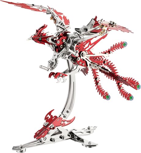 3D Metallpuzzle für Erwachsene, 358 Stück Mechanisches Phönix-Modell, Hobby-Kit für Bastel-Enthusiasten, Flapping Wing Fun Dynamic Wing Mastery, Tier Vogel Baustein Geburtstagsgeschenke (Rot) von UGIENRHV