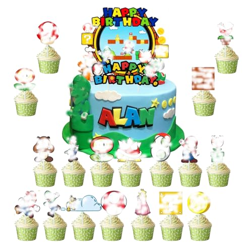 26 Stück Mario Cake Topper, Kuchen Deko, Happy Birthday Cake Topper, Tortendeko Geburstagstorte, Cupcake Toppers Kuchen Deko für Junge Mädchen Kinder Geburtstag Party Dekorationen 26 Stück Mario Cake Topper, Kuchen Deko, Happy Birthday Cake Topper, Tortendeko Geburstagstorte, Cupcake Toppers Kuchen Deko für Junge Mädchen Kinder Geburtstag Party Dekorationen von UHDS