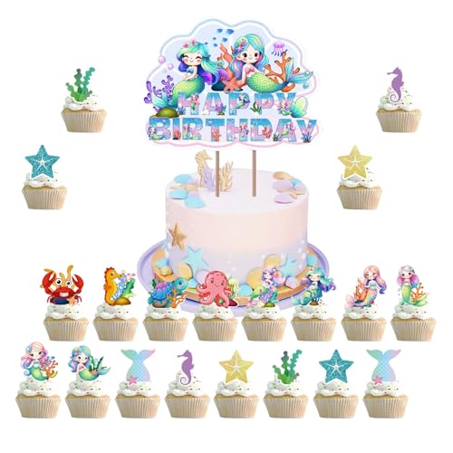 32 Stück Meerjungfrau Cake Topper, Kuchen Deko, Happy Birthday Cake Topper, Tortendeko Geburstagstorte, Cupcake Toppers Kuchen Deko für Junge Mädchen Kinder Geburtstag Party Dekorationen 32 Stück Meerjungfrau Cake Topper, Kuchen Deko, Happy Birthday Cake Topper, Tortendeko Geburstagstorte, Cupcake Toppers Kuchen Deko für Junge Mädchen Kinder Geburtstag Party Dekorationen von UHDS
