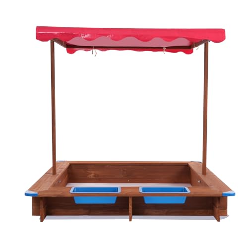 Kindersandkasten Sandkästen für den Garten mit Abdeckung und Dach Einstellbare Dachhöhe Sich für Hinterhöfe, Gärten, Terrassen, Strände 126 * 121 * 118cm (Rot) von UHDUIG