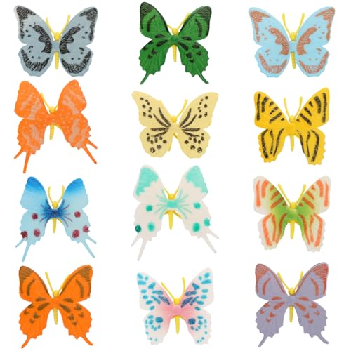 UHOMENY 12 x Schmetterlings-Figuren, realistische Miniatur-Insekten-Ornamente, bunte Schmetterling-Kuchendekoration für Puppenhaus, Feengarten, Landschaft, Geburtstag, Urlaub, Party, Dekoration mit von UHOMENY