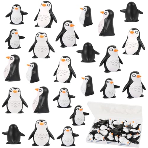 UHOMENY Kleine Pinguin-Statue aus Kunstharz, niedliche Mini-Pinguin-Figuren, niedliche schwarze Pinguin-Cupcake-Topper mit Box, für Gartenlandschaft, Heimdekoration, Kuchendekoration, Bastelarbeiten von UHOMENY