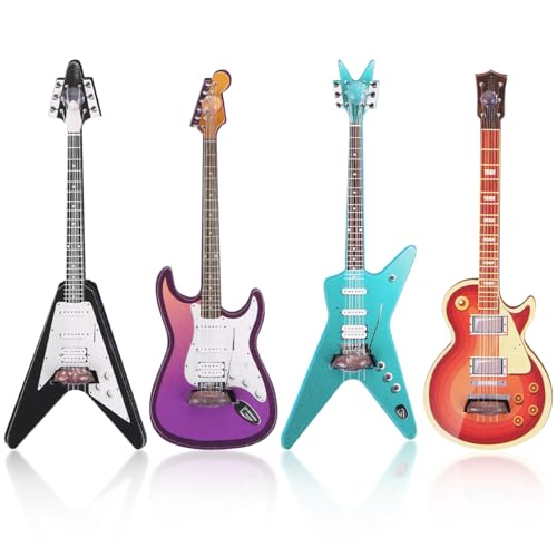 UHOMENY Mini-Gitarren-Set, Holz, Miniatur-Musikinstrument, Ornament, kleine Gitarre, Statue für Puppenhaus, Modell, Zuhause, Mini-Musikzimmer, Landschaftsdekorationen, 4 Stück von UHOMENY
