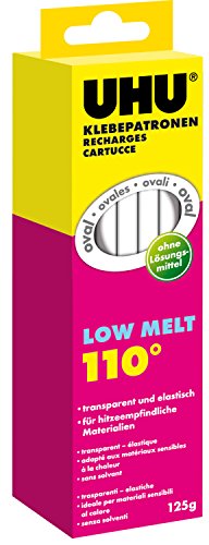 UHU Heißklebepatronen Low Melt, Transparente und ovale Klebepatronen Niedrigtemperatur Klebepistole, 125g von UHU