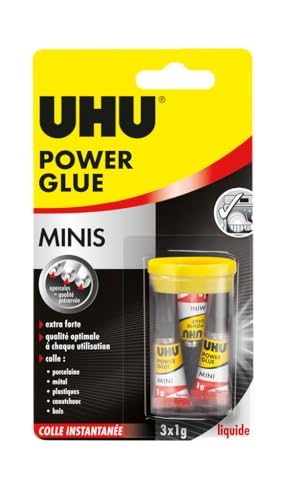 UHU Power Glue Liquid - Sekundenkleber, ultraschnell und stark, stoßfeste Aufbewahrungsbox, lösemittelfrei, transparent, Mini-Tuben 3 x 1 g UHU Power Glue Liquid - Sekundenkleber, ultraschnell und stark, stoßfeste Aufbewahrungsbox, lösemittelfrei, transparent, Mini-Tuben 3 x 1 g von UHU