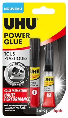 UHU Powerkleber für alle Kunststoffe – Sekundenkleber, ultraschnell und stark, alle Kunststoffe, transparent, 3 ml + Tube Kleber 2 g UHU Powerkleber für alle Kunststoffe – Sekundenkleber, ultraschnell und stark, alle Kunststoffe, transparent, 3 ml + Tube Kleber 2 g von UHU
