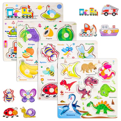UICCVOKK 4 Stück Holzpuzzle 1 Jahr, Montessori Baby Puzzle mit Griff, Holzpuzzle mit großen Teilen, Steckspiel ab 1 Jahr, Cartoon Tiere Steckpuzzle, Geschenk Motorikspielzeug ab 2 Jahre UICCVOKK 4 Stück Holzpuzzle 1 Jahr, Montessori Baby Puzzle mit Griff, Holzpuzzle mit großen Teilen, Steckspiel ab 1 Jahr, Cartoon Tiere Steckpuzzle, Geschenk Motorikspielzeug ab 2 Jahre von UICCVOKK