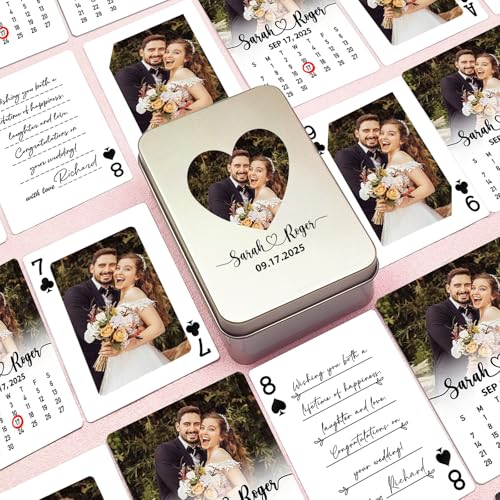 UIDMEN Personalisierte Hochzeitsspielkarten, benutzerdefinierte Spielkarten mit Foto, Poker mit Metall-Aufbewahrungskoffer, Hochzeitsgästebuch-Alternative, Geschenk für Party und Weihnachten von UIDMEN