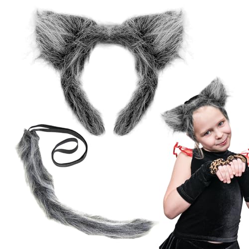 UILYNIU 2 Stück Grau Wolf Kostüm Zubehör Set, Wolf Ohren Stirnband Wolf Schwanz Wolf Halloween Kostüm für Kinder Erwachsene Werwolf Kostüm Zubehör Furry Kostüm für Halloween Party Cosplay (2) UILYNIU 2 Stück Grau Wolf Kostüm Zubehör Set, Wolf Ohren Stirnband Wolf Schwanz Wolf Halloween Kostüm für Kinder Erwachsene Werwolf Kostüm Zubehör Furry Kostüm für Halloween Party Cosplay (2) von UILYNIU