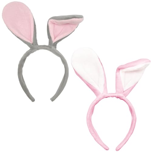 UILYNIU 2 Stück Hasen Haarreif mit Hasenohren Stirnband für Kinder Frauen, Plüsch Hase Ohren Haarbänder, Oster Hasenohren, Bunny Zubehör Tier Kostüm Set für Oster Halloween Mottopart Karneval Party von UILYNIU