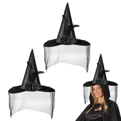 UILYNIU 2 Stück Hexenhut, Schwarz Hexenhut mit Spinne für Damen, Halloween Hexenhüte, Hexe Hut Kostüm Set, Hexen Hut mit Federn und Rose, für Halloween Karneval, Festival Verkleidung UILYNIU 2 Stück Hexenhut, Schwarz Hexenhut mit Spinne für Damen, Halloween Hexenhüte, Hexe Hut Kostüm Set, Hexen Hut mit Federn und Rose, für Halloween Karneval, Festival Verkleidung von UILYNIU