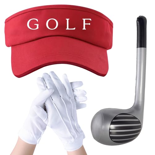 UILYNIU 3 Stück Golf Fasching Kostüm Zubehör, 76 cm Aufblasbare Golfschläger Rot Visor Hüte Weiße Handschuhe, Karneval Verkleidung Kostüm für Herren Damen Golf Motto Party Kneipen Kleidung (3PCS) UILYNIU 3 Stück Golf Fasching Kostüm Zubehör, 76 cm Aufblasbare Golfschläger Rot Visor Hüte Weiße Handschuhe, Karneval Verkleidung Kostüm für Herren Damen Golf Motto Party Kneipen Kleidung (3PCS) von UILYNIU