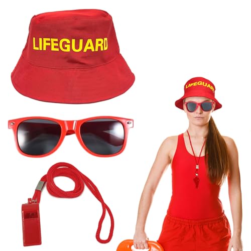 UILYNIU 3 Stück Lifeguard Fasching Kostüm Herren Damen, Rot Lifeguard Fischerhüte Sonnenbrille Sportpfeifen, Bademeister Kostüm für Rettungsschwimmer Erwachsener Halloween Karneval Verkleidung (3PCS) UILYNIU 3 Stück Lifeguard Fasching Kostüm Herren Damen, Rot Lifeguard Fischerhüte Sonnenbrille Sportpfeifen, Bademeister Kostüm für Rettungsschwimmer Erwachsener Halloween Karneval Verkleidung (3PCS) von UILYNIU