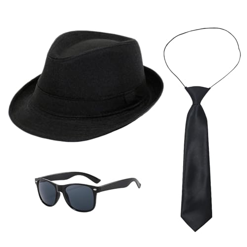 UILYNIU 3 Stück Mafia Gatsby Gangster Kostüm Herren 1920s Jahre Herren Accessoires Hut Gläser Krawatte, Panama Gangster Hut Erwachsene Kostüm fur Halloween Karneval Kostümparty UILYNIU 3 Stück Mafia Gatsby Gangster Kostüm Herren 1920s Jahre Herren Accessoires Hut Gläser Krawatte, Panama Gangster Hut Erwachsene Kostüm fur Halloween Karneval Kostümparty von UILYNIU