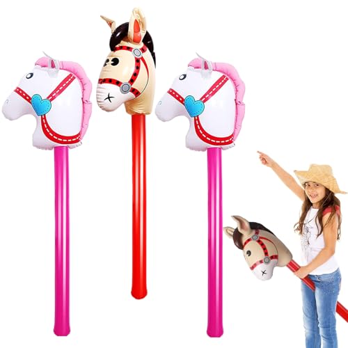 UILYNIU 3er-Pack aufblasbares Stabpferd, 37 Zoll, aufblasbarer Pony-Stab für Kinder, für Weihnachten, Pferde-Motto-Geburtstagsfeier, Dekoration, Party-Geschenk-Requisiten (rot,Rosa) von UILYNIU
