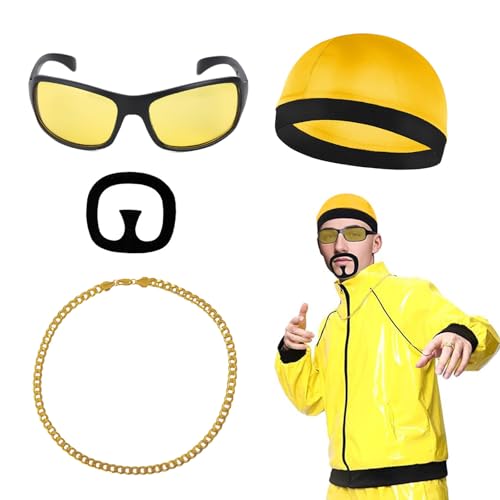 UILYNIU 4 Stück 80er Jahre 90er Jahre Kostüme Outfit für Männer Frauen Goldene Kette Set Hip Hop Hop Rapper Zubehör 80er 90er Jahre Outfit,Fasching Accessoires, Mottoparty (4 Stück) von UILYNIU