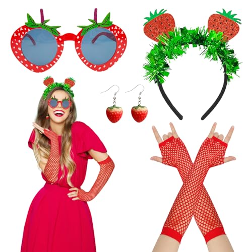 UILYNIU 4 Stück Erdbeer Kostüm Damen Set, Erdbeer Haarreif, Erdbeer Sonnenbrille, Rote Handschuhe, Erdbeer Ohrringe, Erdbeere Kostüm Zubehör für Hawaiian Kostüm Carnival Obst Kostüm Party (4 Stück) UILYNIU 4 Stück Erdbeer Kostüm Damen Set, Erdbeer Haarreif, Erdbeer Sonnenbrille, Rote Handschuhe, Erdbeer Ohrringe, Erdbeere Kostüm Zubehör für Hawaiian Kostüm Carnival Obst Kostüm Party (4 Stück) von UILYNIU