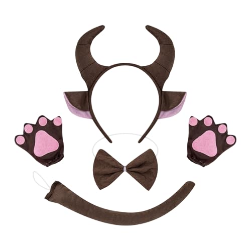 UILYNIU 4 Stück Kuh Kostüm Set Tier Haarreif mit Ohren Schwanz Fliege Kuhohren Karneval Kostüm Kinder Tiere Tier Verkleiden Set Karneval Party Halloween Kostüm UILYNIU 4 Stück Kuh Kostüm Set Tier Haarreif mit Ohren Schwanz Fliege Kuhohren Karneval Kostüm Kinder Tiere Tier Verkleiden Set Karneval Party Halloween Kostüm von UILYNIU