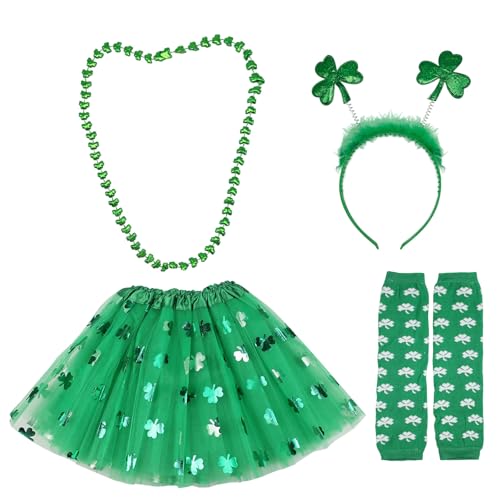 UILYNIU 4 Stück St. Patrick Kostüm Set Grüne Diademe Kleeblatt Stirnband Grüne Handschuhe Grüne Halskette Grüner Tutu Kleeblatt Kostüm Damen Mädchen Geeignet Irische Geschenke St. Patrick's Day Party UILYNIU 4 Stück St. Patrick Kostüm Set Grüne Diademe Kleeblatt Stirnband Grüne Handschuhe Grüne Halskette Grüner Tutu Kleeblatt Kostüm Damen Mädchen Geeignet Irische Geschenke St. Patrick's Day Party von UILYNIU