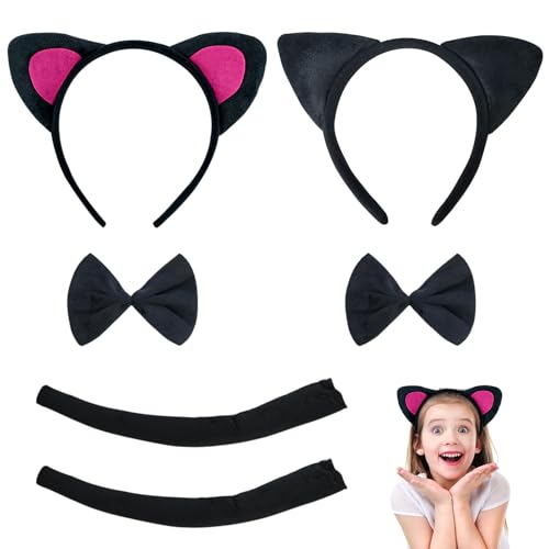 UILYNIU 6 Stück Katze Cosplay Set Katzenkostüm Katzenkostüm Kinder Mädchen Plüsch Klaue Ohren Schwanz für kinder Damen katzenkostüm Erwachsene für Karneval Party Kostüm Zubehör (Schwarz) von UILYNIU