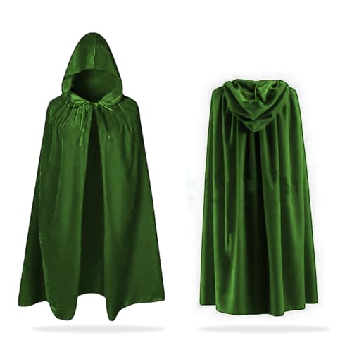 UILYNIU Grüner Umhang mit Kapuze, Hexenumhang, Samt-Umhang, Halloween, Cosplay, Zubehör, Kinderkostüm, Hexe, Samt, Vampirumhang, 90 cm, Kostüme, Weihnachten, Weltbuchtag (grün), grün, One size von UILYNIU