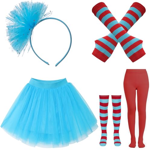 Book Storybook Dr. Seuss Charakter Thing 1 und Thing 2 Katzenhemden mit Hut Tüll Tutu Kostüm mit anderem Zubehör Blau 8-10 Jahre von UIMLK