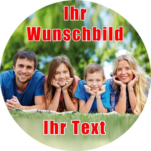 Tortenaufleger mit Wunschfoto und Wunschtext selbst gestalten / Geburtstag / Tortenbild Tortenplatte mit eigenem Foto und Text / Größe 20 cm Ø von UINCLU