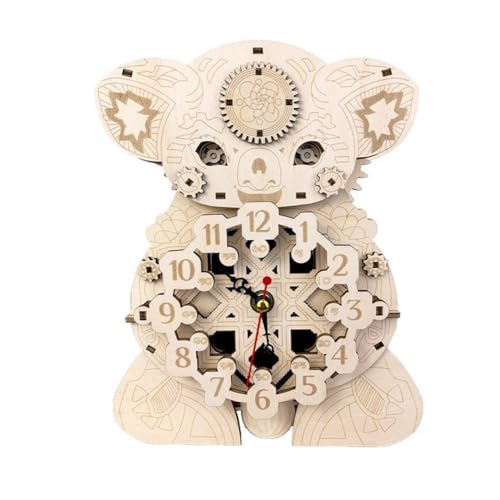 3D Holzpuzzle Uhr, Puzzle Holz, DIY Woodcraft Baukasten Modellbausatz Erwachsene für Kinder und Erwachsene (Koalas) von UINOFER