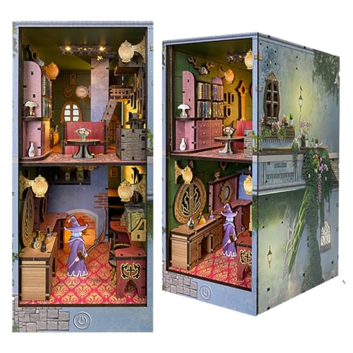 DIY Book Nook Puppenhaus Kit, Puppenhaus Holz Haus mit Staubschutz, Magic Holz Book Nook, Mini Bibliothek Kreatives Zimmer Geburtstagsgeschenk (Magic Potion House) von UINOFER