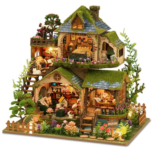 UINOFER DIY Miniatur Bausatz, Miniatur-Bausatz zum Selberbauen mit Möbeln, Modellhäuser zum Bauen, Bausatz für EIN Kleines Haus, Puppenhaus Bausätze für Erwachsene, Kinder (Forest Villa) von UINOFER
