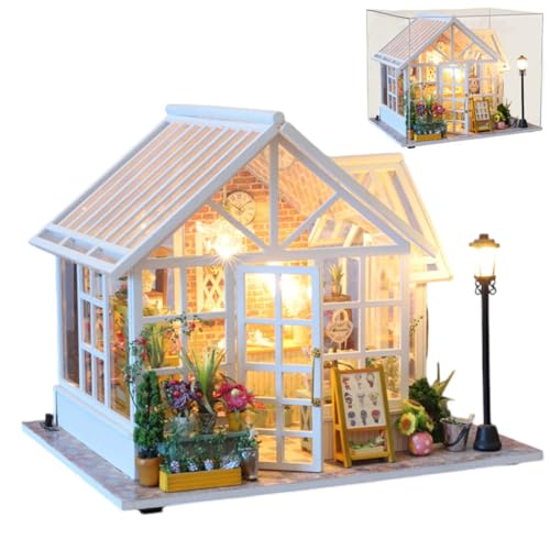 UINOFER DIY Gewächshaus Holz, Miniatur Garten Haus Selber Bauen mit Möbeln, Kreatives Bausatz Erwachsene, Modellbausatz für Erwachsene und Kinder - Sunshine House von UINOFER