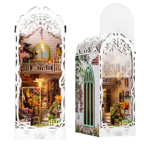 DIY Miniatur Bausatz, Miniatur-Bausatz zum Selberbauen mit Möbeln und LED, Modellhäuser zum Bauen, Bausatz für EIN Kleines Haus, Puppenhaus Bausätze für Erwachsene, Kinder (Flower Book Nook A) von UINOFER