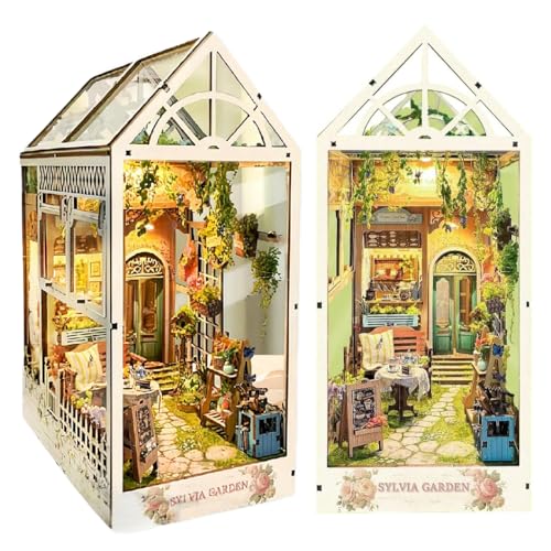 DIY Miniatur Bausatz, Miniatur-Bausatz zum Selberbauen mit Möbeln und LED, Modellhäuser zum Bauen, Bausatz für EIN Kleines Haus, Puppenhaus Bausätze für Erwachsene, Kinder (Flower Book Nook B) von UINOFER