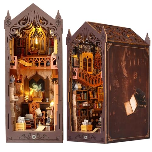 DIY Miniatur Bausatz, Miniatur-Bausatz zum Selberbauen mit Möbeln und LED, Modellhäuser zum Bauen, Bausatz für EIN Kleines Haus, Puppenhaus Bausätze für Erwachsene, Kinder (Magic Libary) von UINOFER