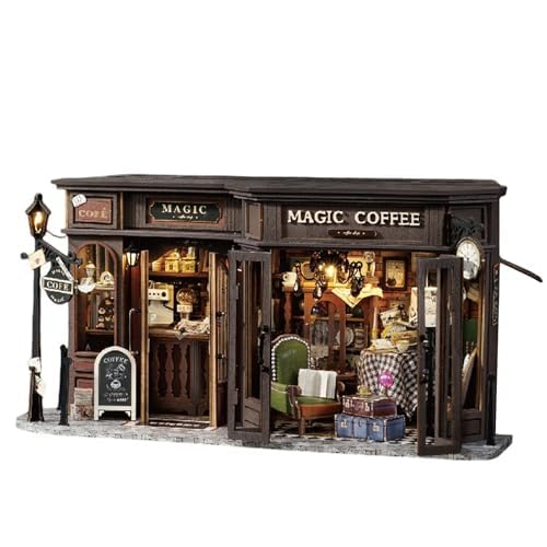 DIY Miniatur Bausatz, Miniatur-Bausatz zum Selberbauen mit Möbeln und LED, Modellhäuser zum Bauen, Bausatz für EIN Kleines Haus, Puppenhaus Bausätze für Erwachsene, Kinder (Retro Coffee) von UINOFER